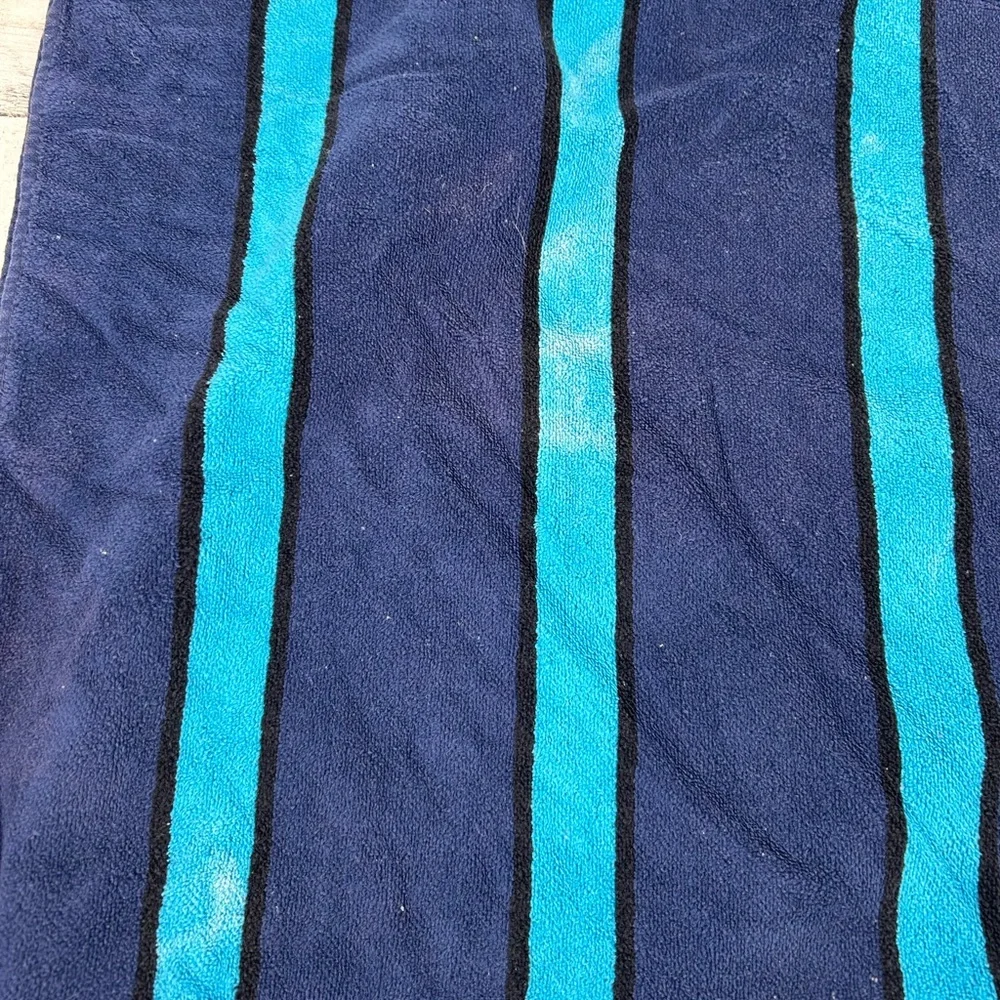 Vintage Panda Embroidered Beach Towel Blue Stripped Cotton